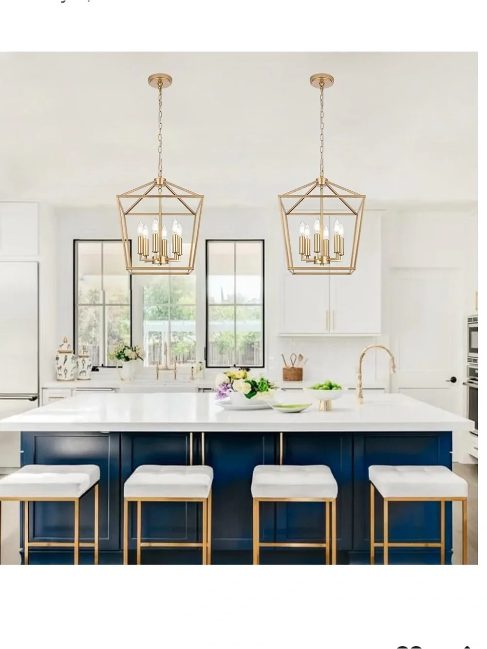 NIB Farmhouse Chandelier Pendant Lighting Gold, 6-Light Openwork Cage Light